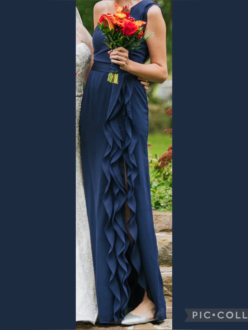 Vera Wang One-Shoulder Marine Navy Gown